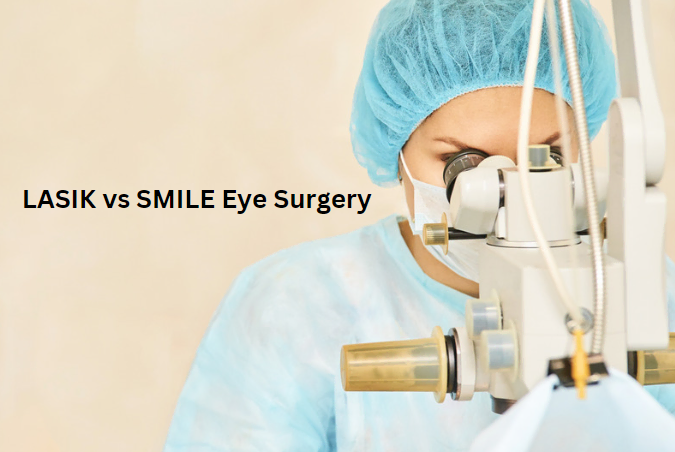 Surgeon looking into a microscope during eye surgery